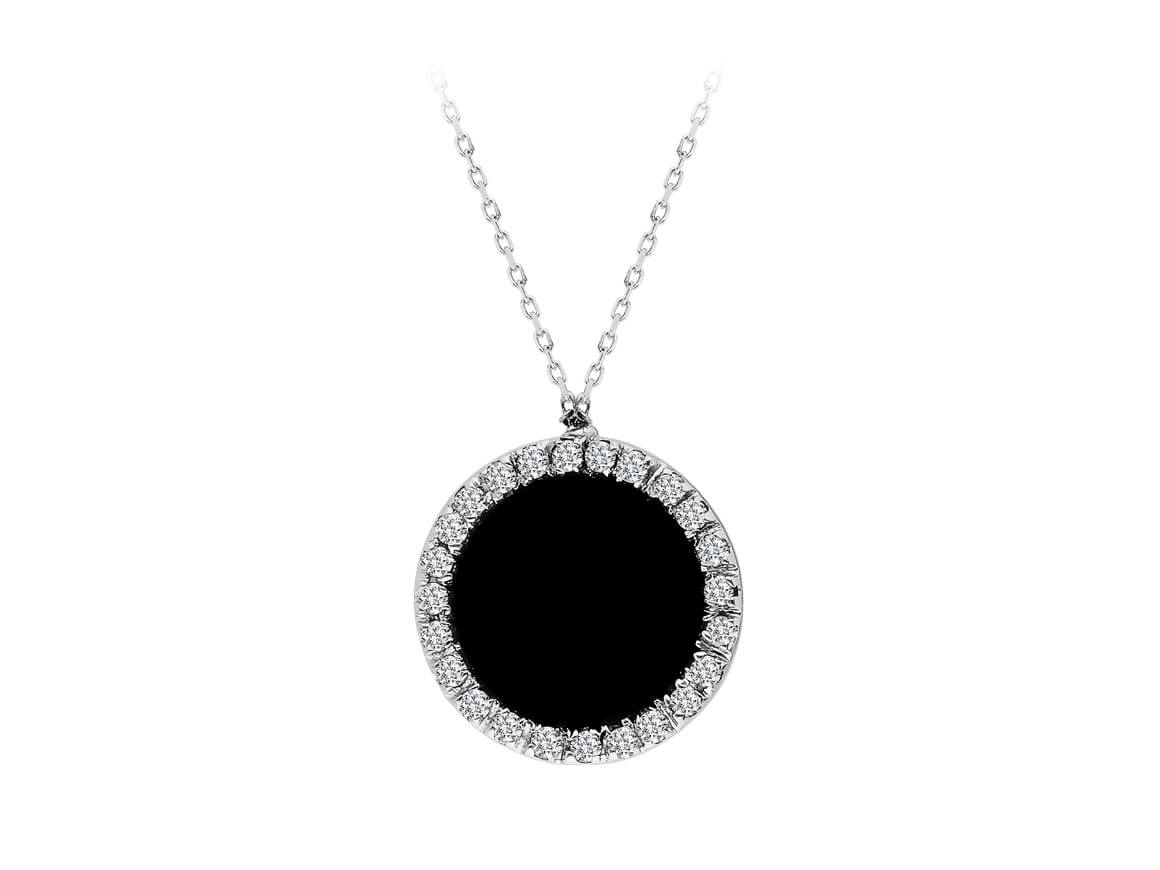 14 ayar Beyaz Altın ve Pırlantalı Oniks Kolye Ucu - 15P0042 - Rosy Lab Diamonds'tan yüksek kaliteli Mücevher