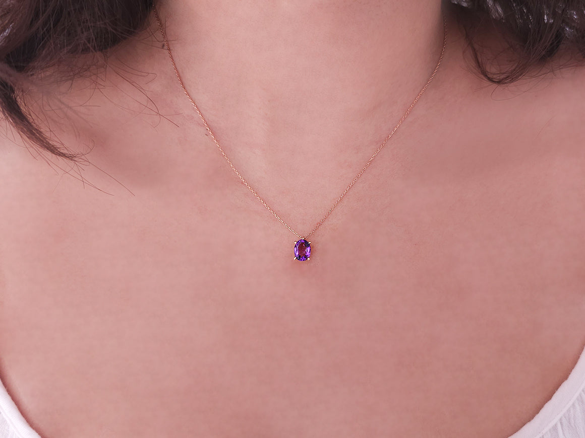 8K Rose Altın oval Ametistli Kolye | 02P0017 - Rosy Lab Diamonds'tan yüksek kaliteli Mücevher