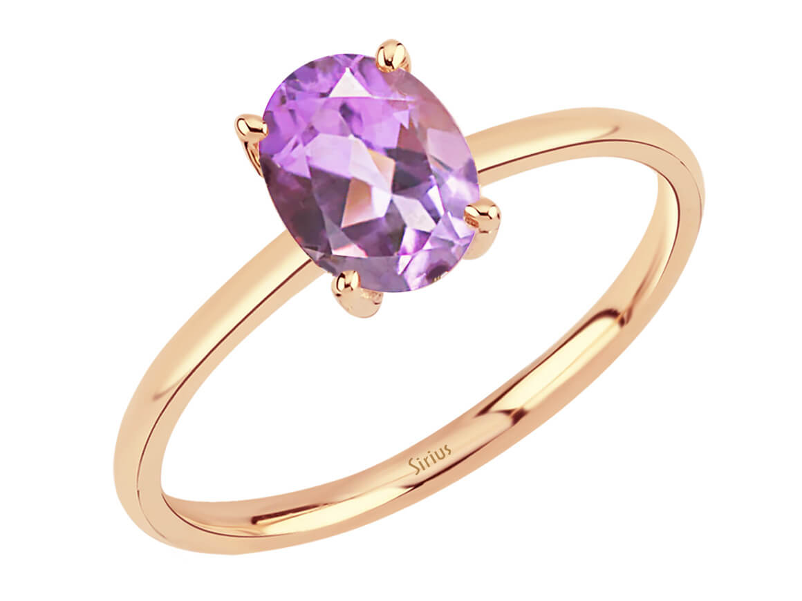 Fine solitaire ring with 1.00 ct oval cut amethyst in rose gold