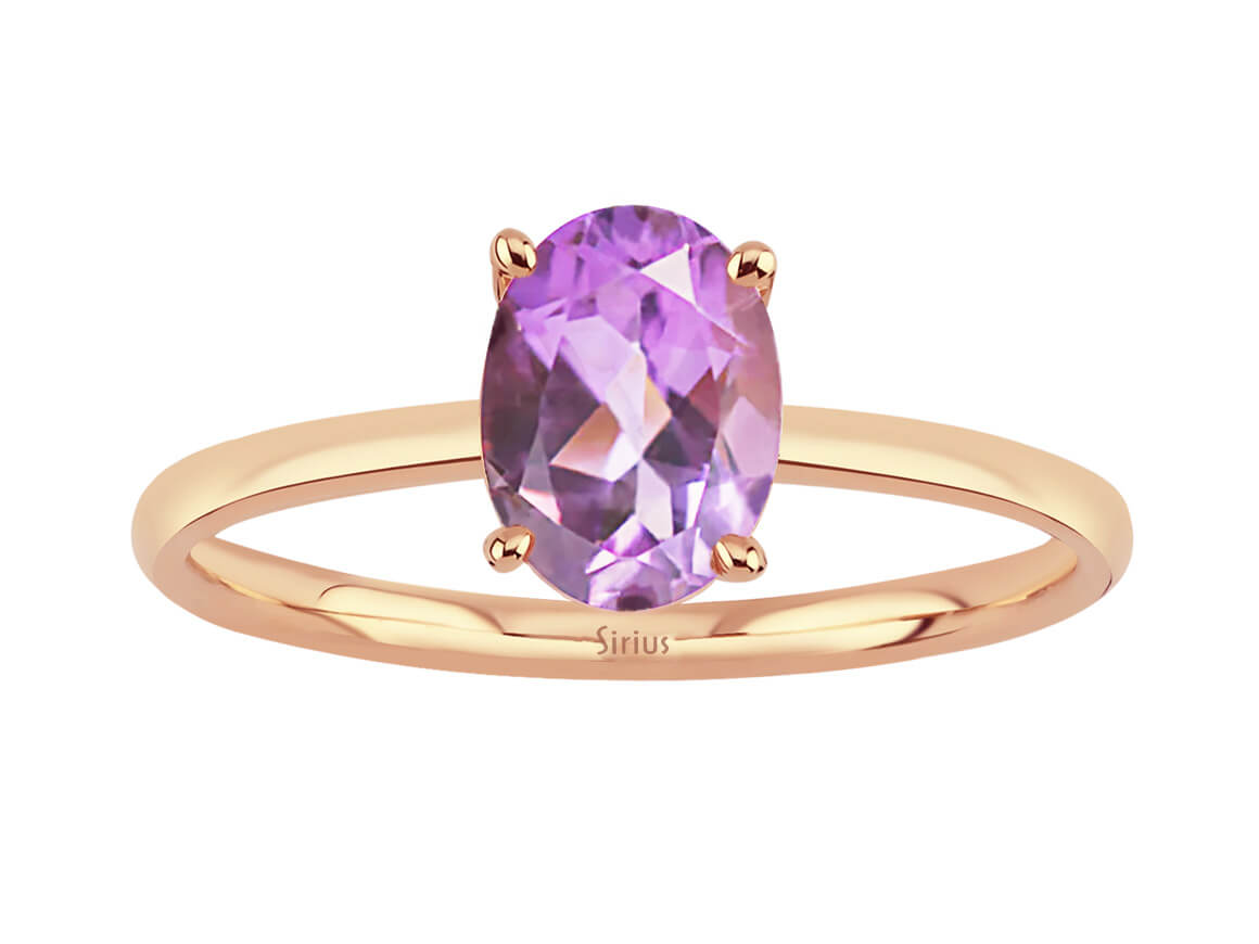 Fine solitaire ring with 1.00 ct oval cut amethyst in rose gold