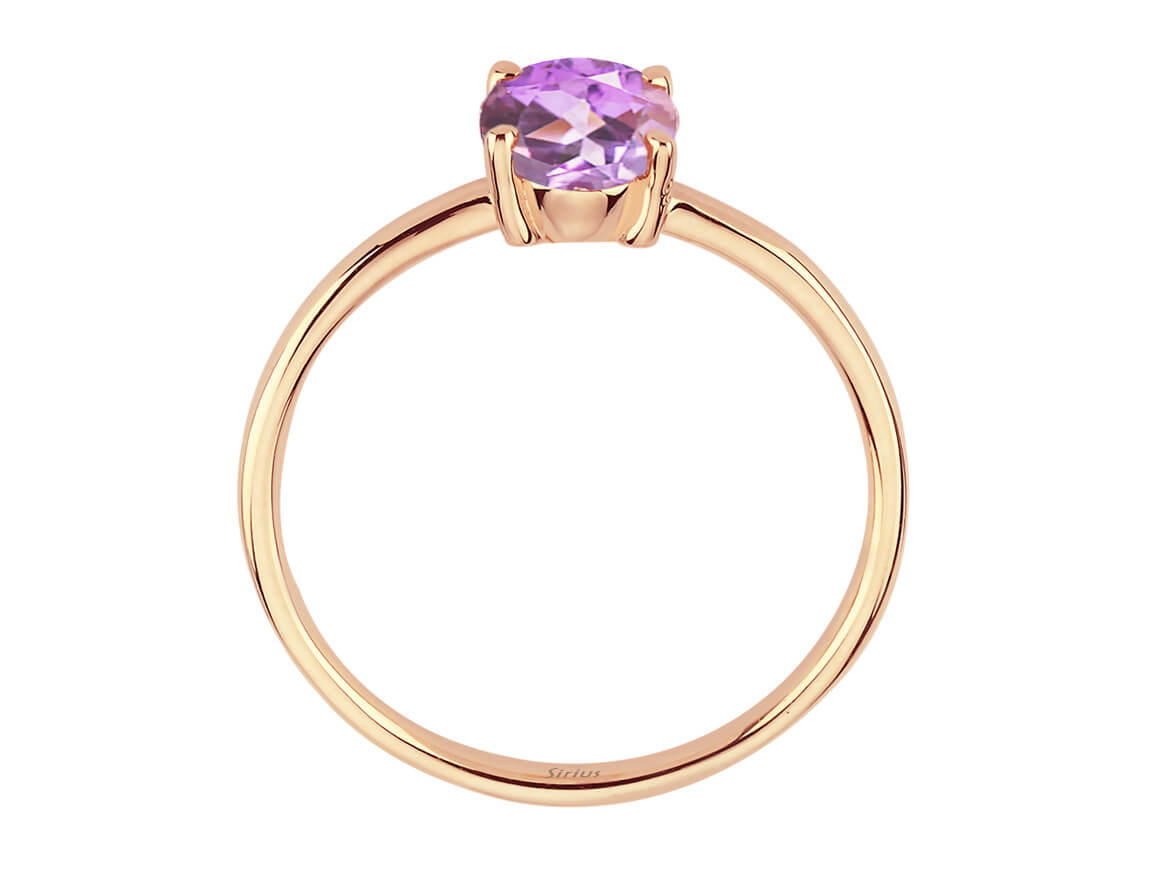 Fine solitaire ring with 1.00 ct oval cut amethyst in rose gold