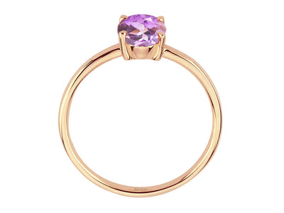 Fine solitaire ring with 1.00 ct oval cut amethyst in rose gold