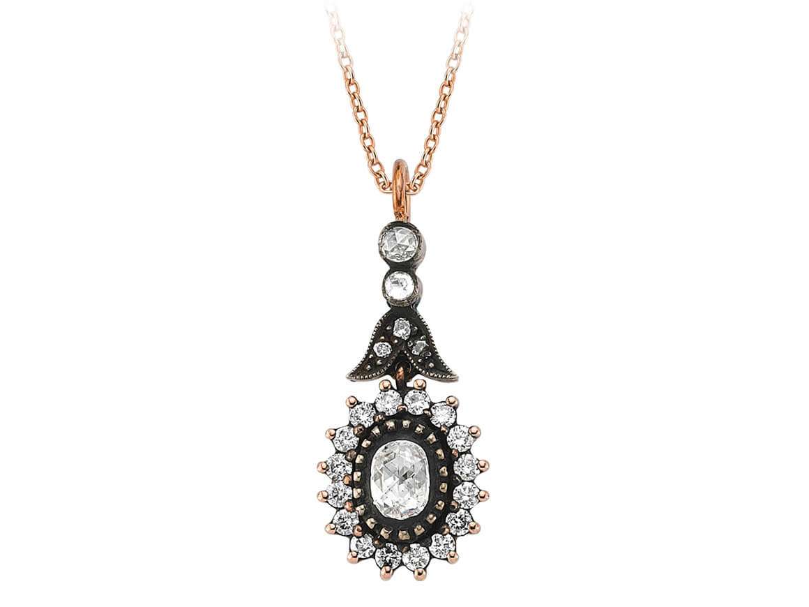 Vintage-Anhänger mit lab-grown Diamanten und Brillanten im Roségold