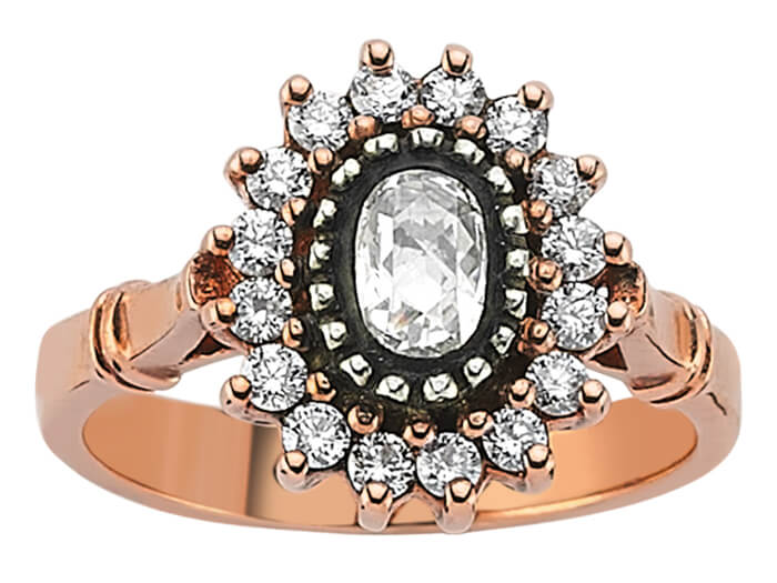 Roségold-Ring mit ovalem Elmas & 16 Diamanten - Eleganter Damenring 80R0021 - hochwertiger Schmuck von Rosy Lab Diamonds