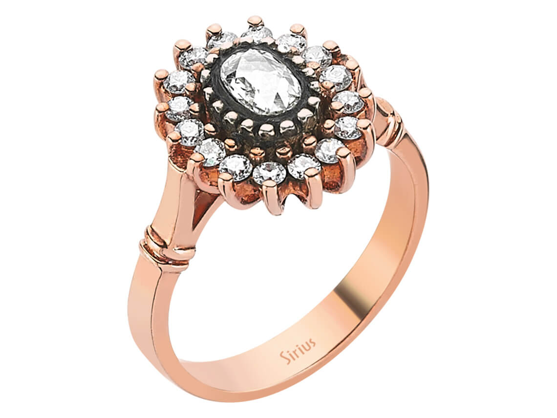Roségold-Ring mit ovalem Elmas & 16 Diamanten - Eleganter Damenring 80R0021 - hochwertiger Schmuck von Rosy Lab Diamonds