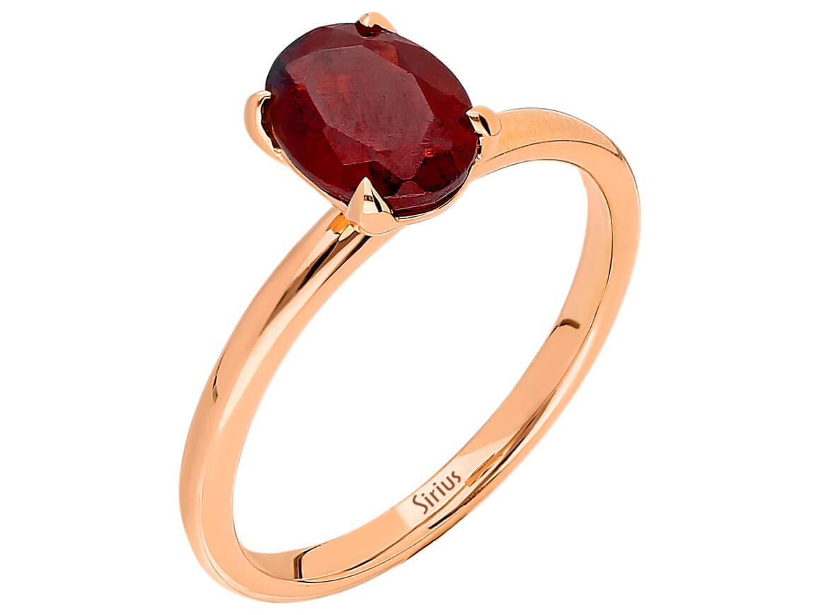 Solitaire ring with oval garnet in 14K rose gold – 1.23 ct