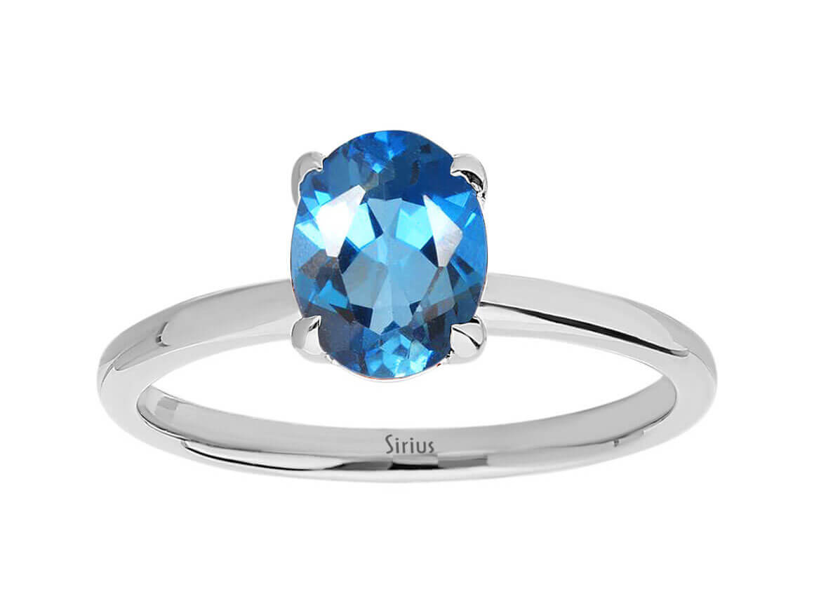 London Blue Topas Solitärring - Oval 1,50 ct in 14K Weißgold - hochwertiger Schmuck von Rosy Lab Diamonds