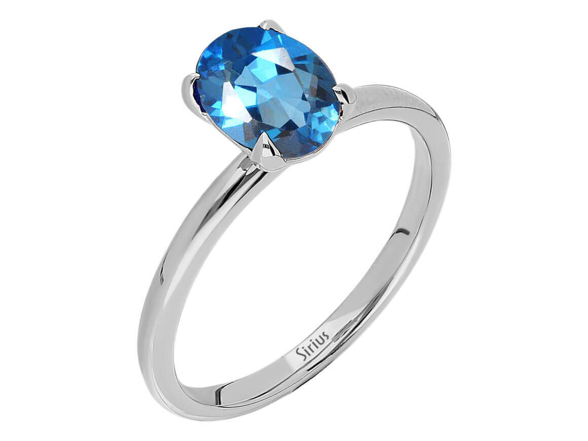 London Blue Topas Solitärring - Oval 1,50 ct in 14K Weißgold - hochwertiger Schmuck von Rosy Lab Diamonds