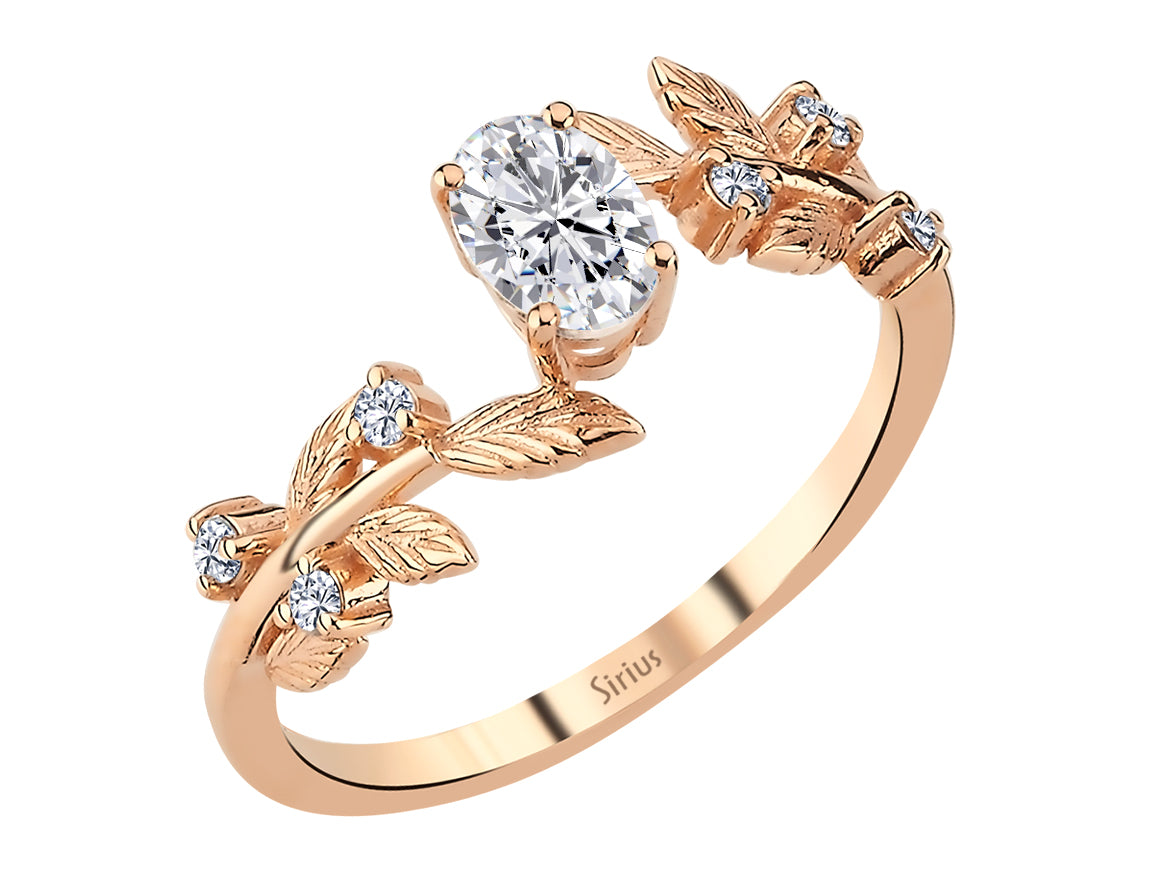 Bague en or rose avec diamant ovale – « Jardin des rêves »