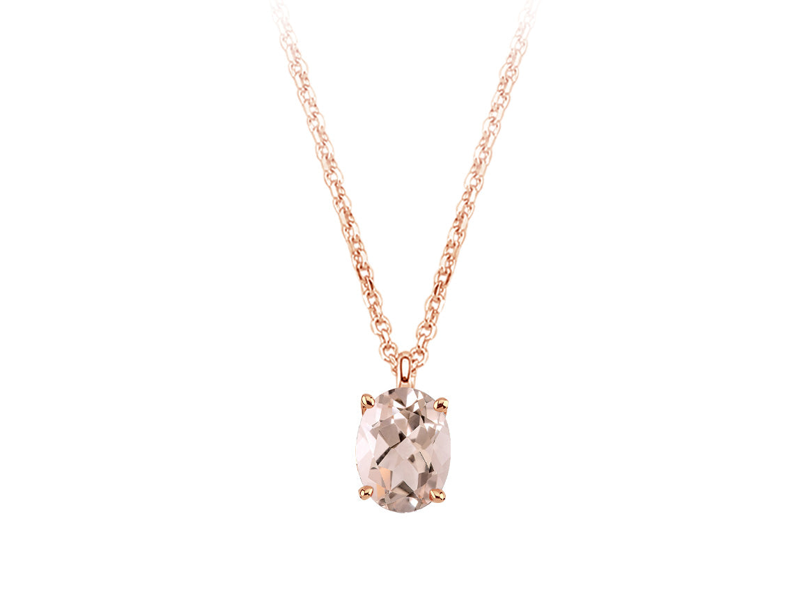 Oval Morganitli 8 ayar Rose Altın Kolye | 02P0015 - Rosy Lab Diamonds'tan yüksek kaliteli Mücevher