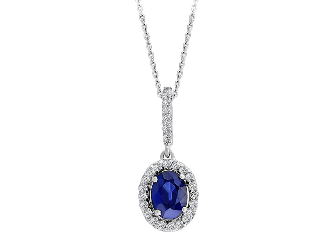 Pendentif ovale en Saphir avec diamants en or 14 carats | 1,00 ct – Bijoux haut de gamme de Rosy Lab Diamonds