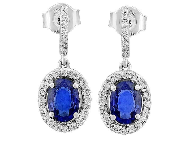 Saphir Boucles Pendantes avec 38 diamants – Or 14 K – Bijoux haut de gamme de Rosy Lab Diamonds