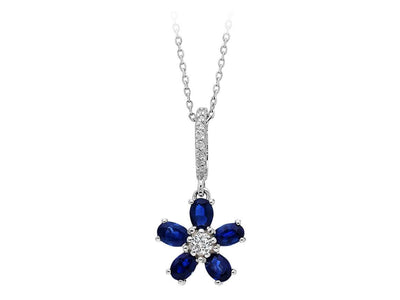 Pendentif fleur avec 5 saphirs et 8 diamants cultivés en laboratoire en or 8K
