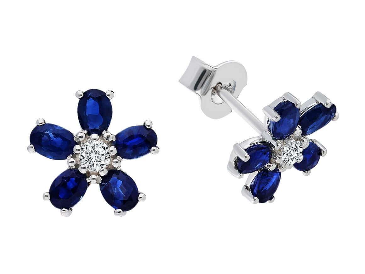 Veilchenförmige Ohrringe mit Saphiren und Diamanten – 8K Gold