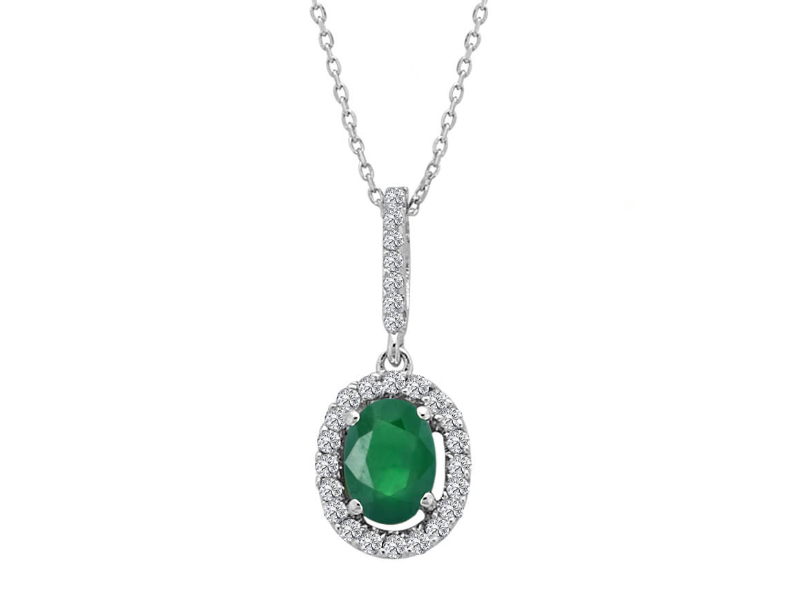 Elegant pendant chain with oval emerald and 28 lab-grown diamonds in 14K gold