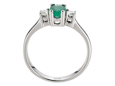 Eleganter Ring mit 0,52 ct ovalem Smaragd und 2 rund geschliffenen laborgezüchteten Diamanten in 14K Weißgold