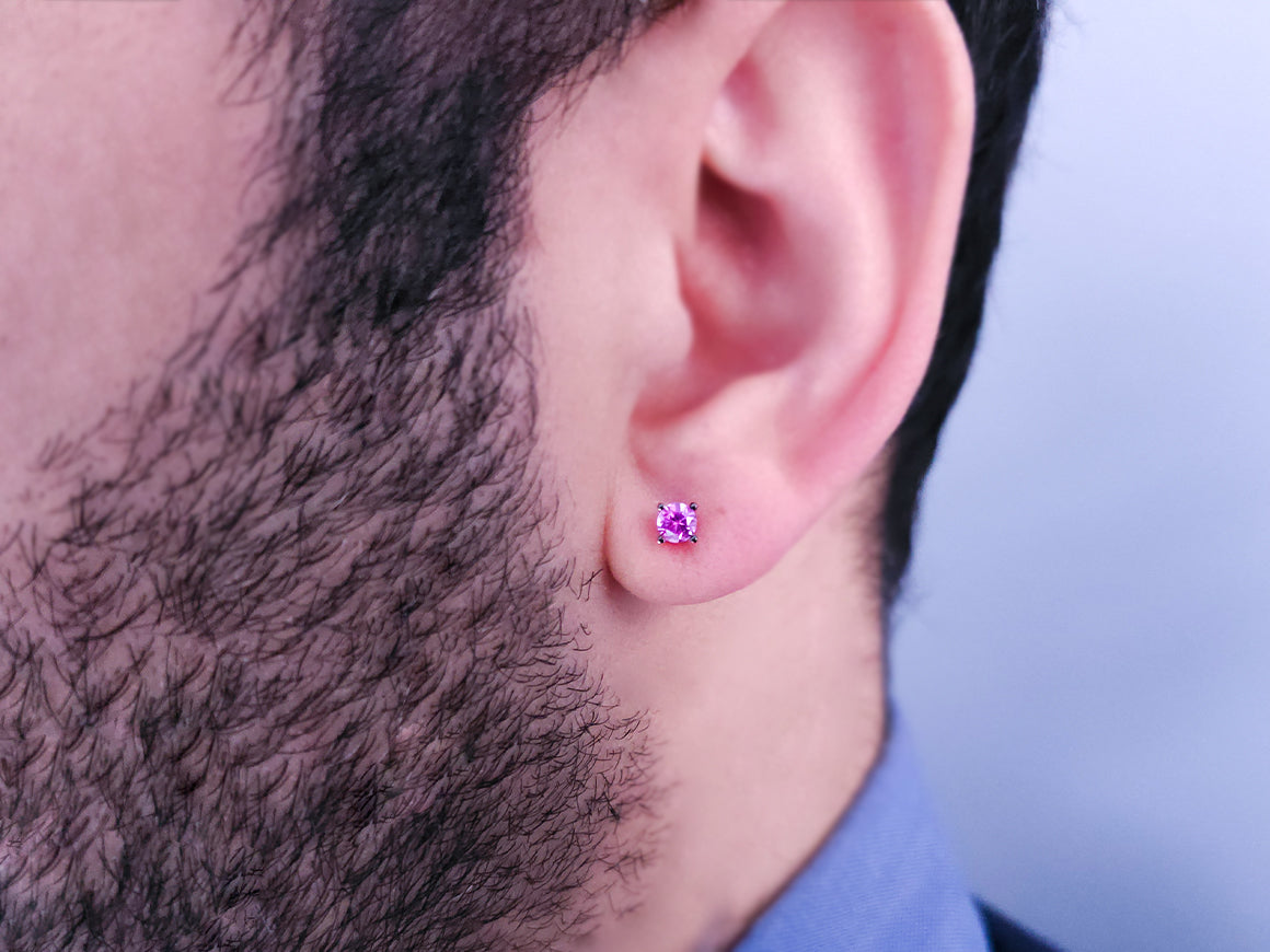 585 Beyaz Altın pembe Safir erkek küpeleri - Rosy Lab Diamonds’tan yüksek kaliteli Mücevher