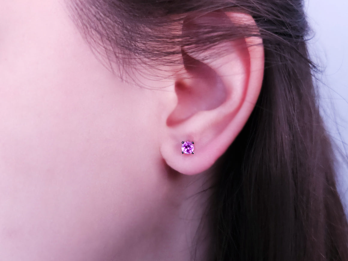 Stud Earrings with Pink Sapphires in 585 White Gold - High-Quality Jewelry by Rosy Lab Diamonds