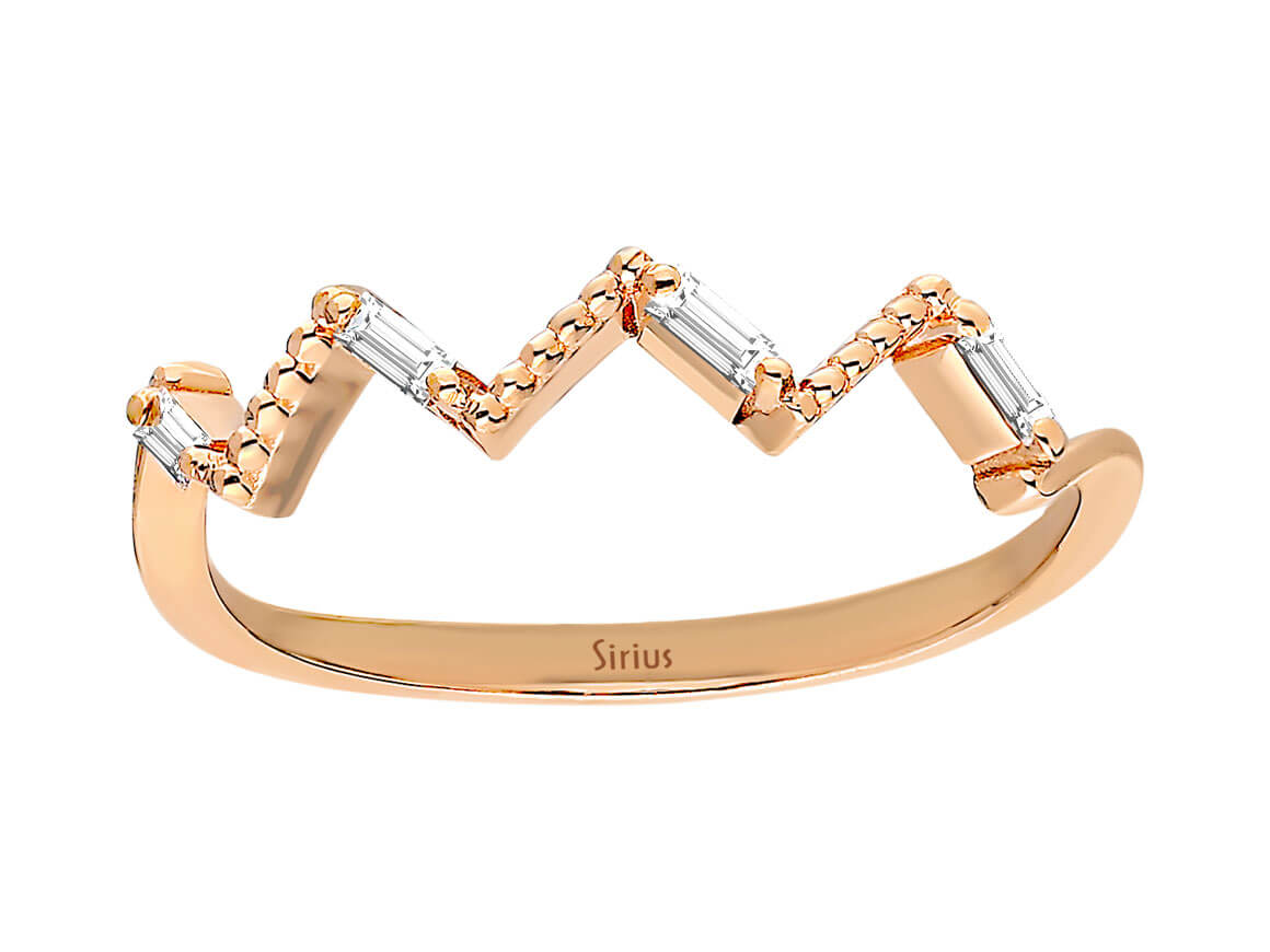 Bague Pico - Or Rose avec 4 diamants de laboratoire taille baguette | Bague femme moderne - bijoux haut de gamme de Rosy Lab Diamonds