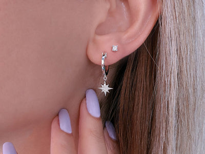 Hanging hoop earrings with 24 lab diamonds in 585 white gold