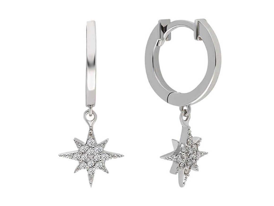 Hanging hoop earrings with 24 lab diamonds in 585 white gold