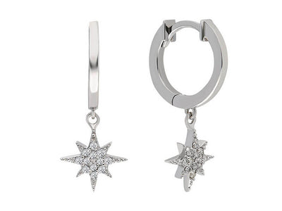 Hanging hoop earrings with 24 lab diamonds in 585 white gold