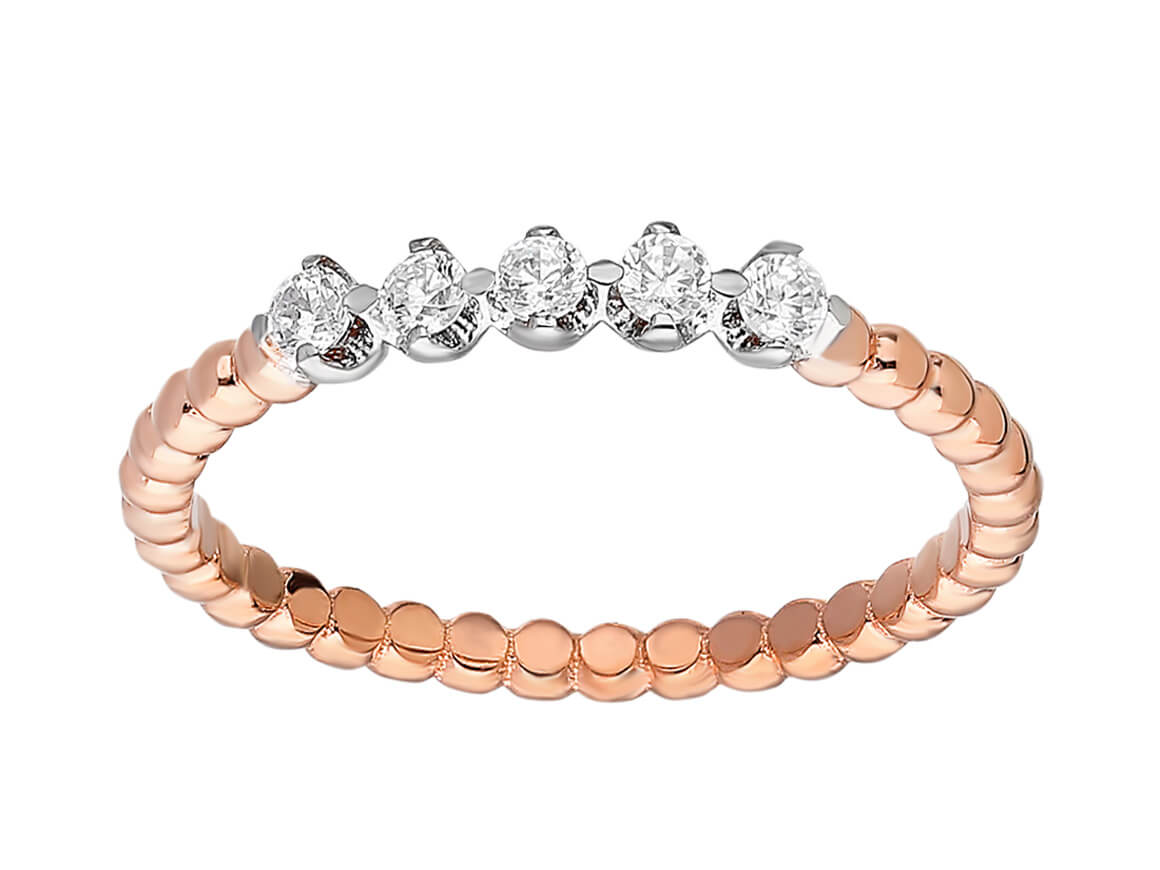 Élégante bague en diamants à 5 pierres en Or Rose 14 carats avec des diamants cultivés en laboratoire – Bijoux haut de gamme de Rosy Lab Diamonds