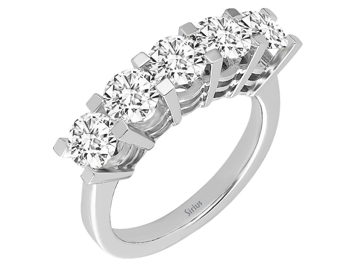 Classic 5-Stone Ring with Round Cut Lab Diamonds – 14K White Gold