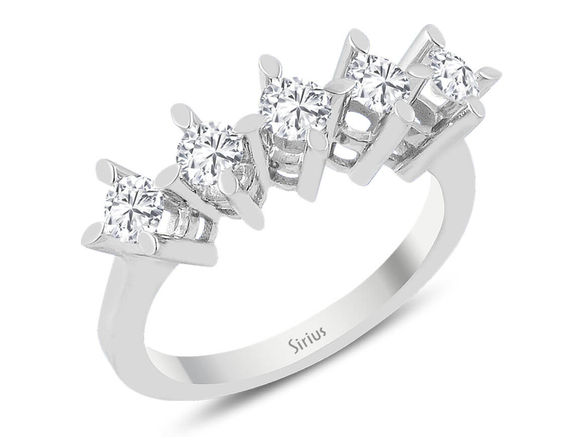 Weißgoldring mit 5 rundfacettierten Diamanten, 0,80 Karat