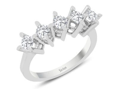 Weißgoldring mit 5 rundfacettierten Diamanten, 0,80 Karat