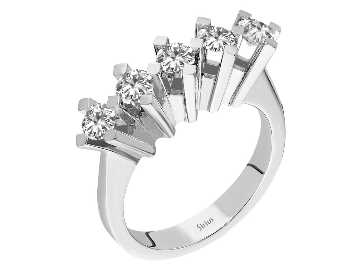 14K White Gold ring with 5 round diamonds – 0.77 carats – high-quality Jewelry by Rosy Lab Diamonds
