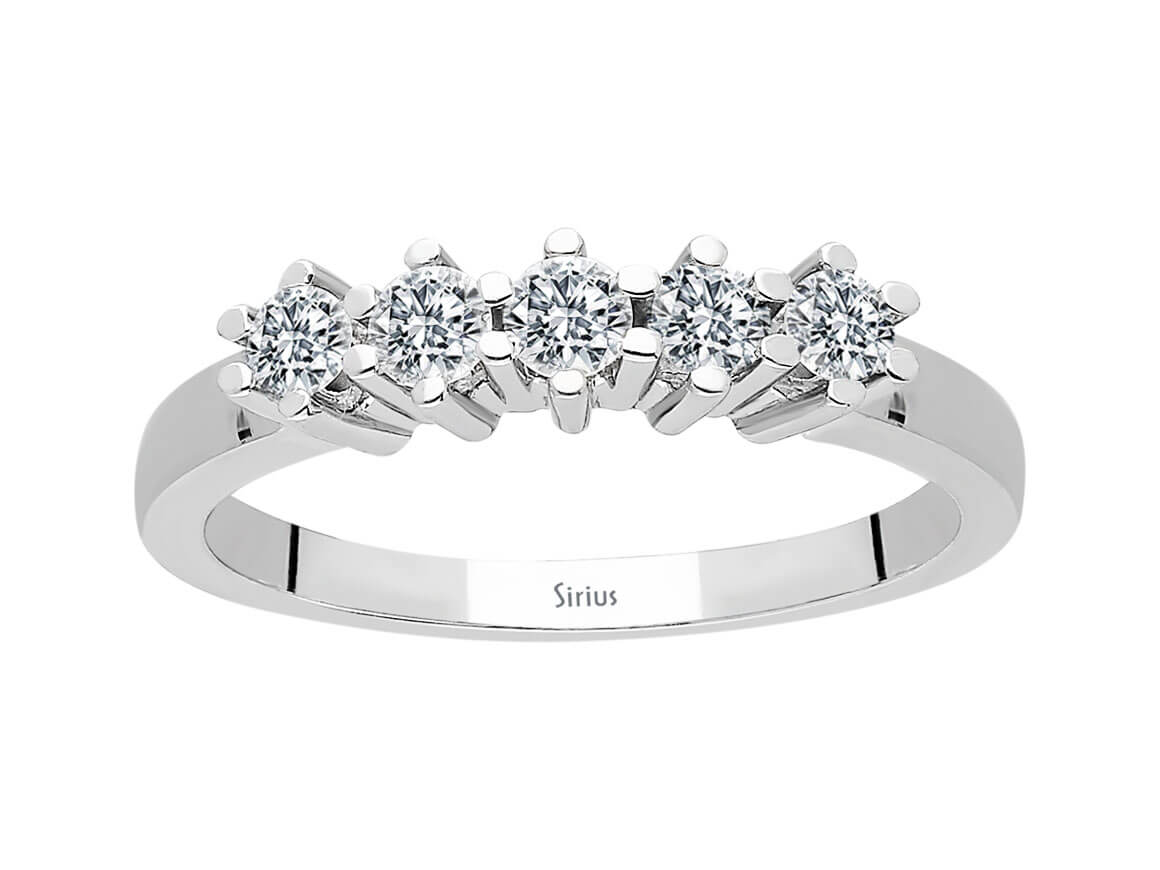 Eleganter Halbmemory-Ring mit 5 rund geschliffenen laborgezüchteten Diamanten, 0,37 ct, in 14K Weißgold