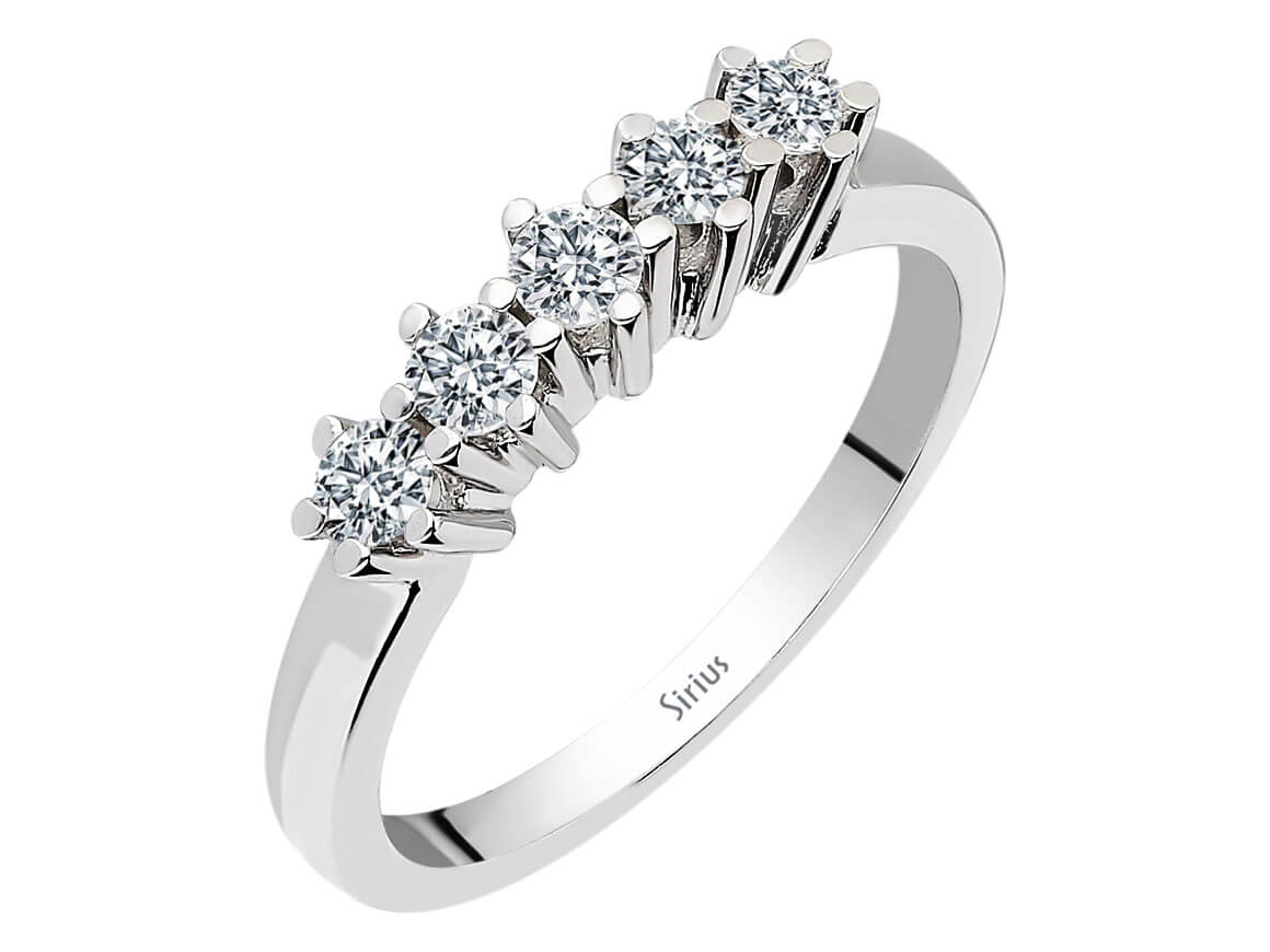 Eleganter Halbmemory-Ring mit 5 rund geschliffenen laborgezüchteten Diamanten, 0,37 ct, in 14K Weißgold