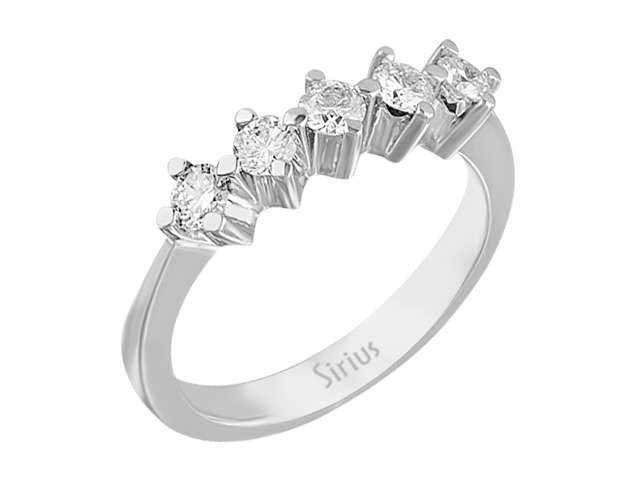 Feiner Halbmemory-Ring mit 5 rund geschliffenen laborgezüchteten Diamanten, 0,45 ct, in 14K Weißgold