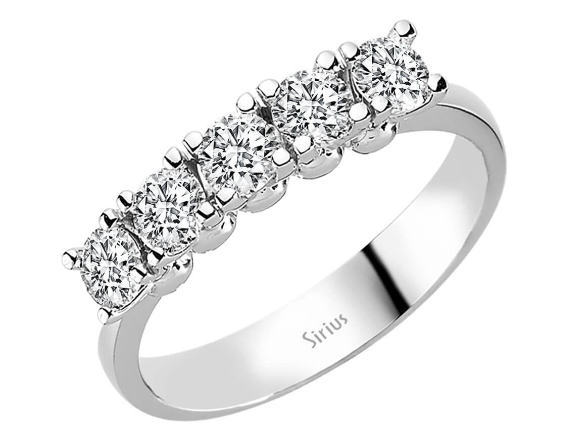 Parlak 5 Taş Yuvarlak Kesim Pırlanta Yüzük, 14K Beyaz Altın - Laboratuvar Üretimi Pırlantalar - Rosy Lab Diamonds'tan yüksek kaliteli Mücevher