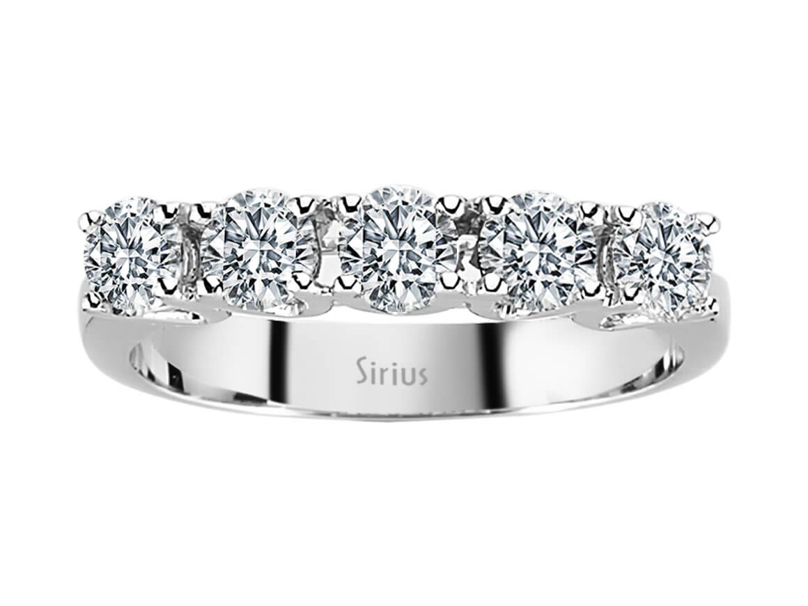 Stilvoller 5-Stein Rundschliff Diamantring aus 14 Karat Weißgold