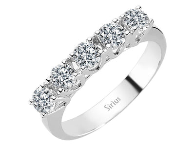 Stilvoller 5-Stein Rundschliff Diamantring aus 14 Karat Weißgold