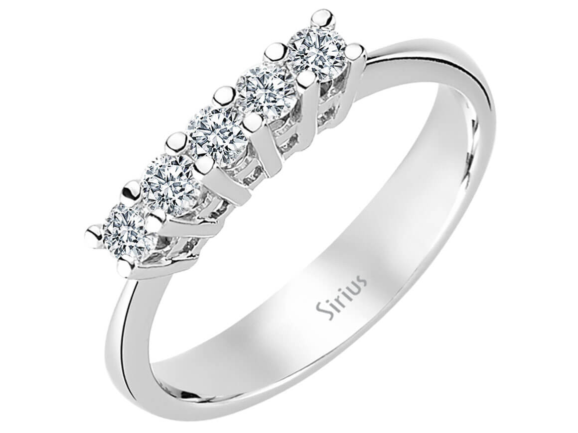 14K Weißgold Ring mit 5 Diamanten, rund, insgesamt 0,42 Karat