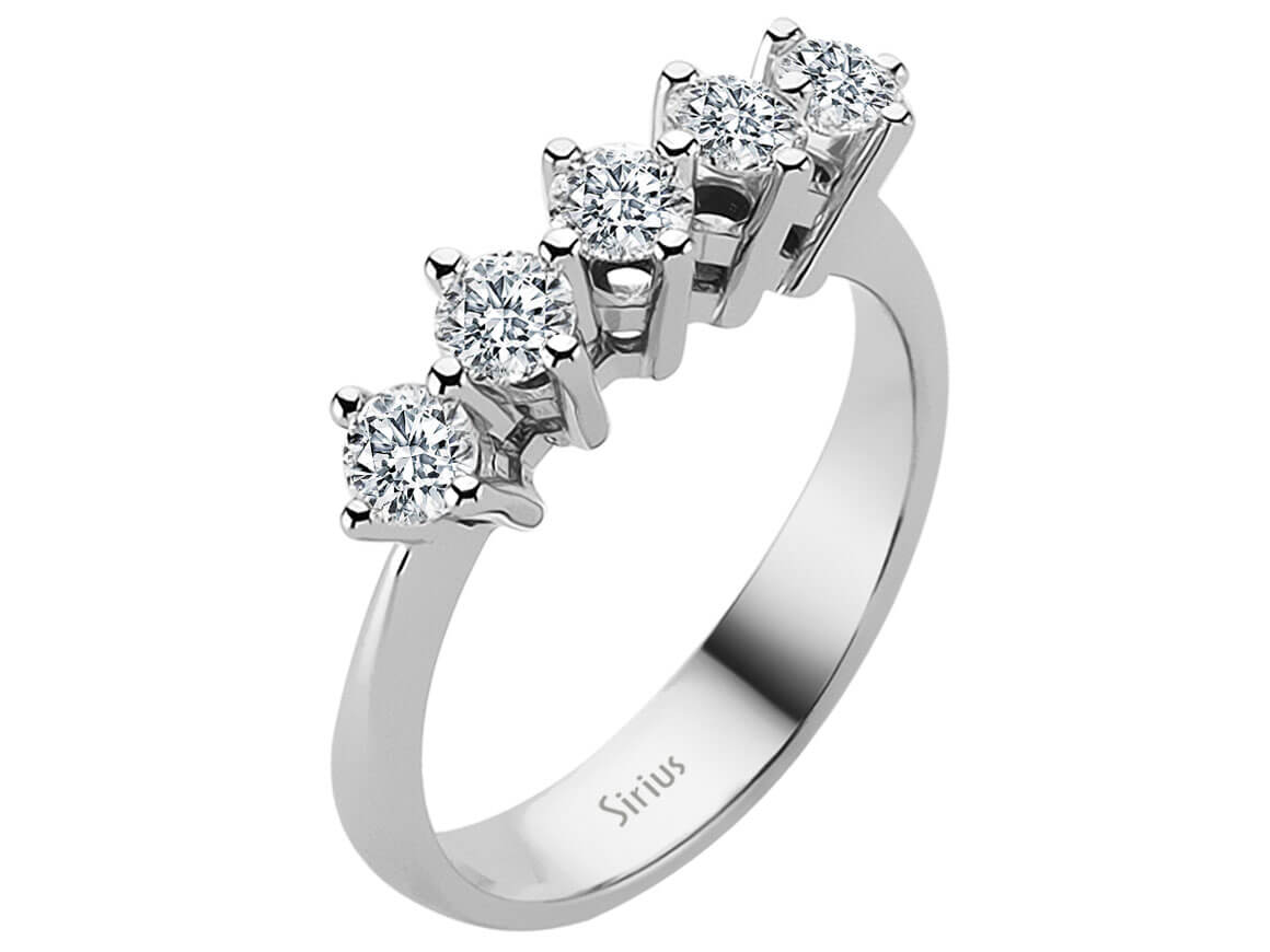 Eleganter 14K Gold Fünfstein-Verlobungsring mit 0,95 ct Runddiamanten