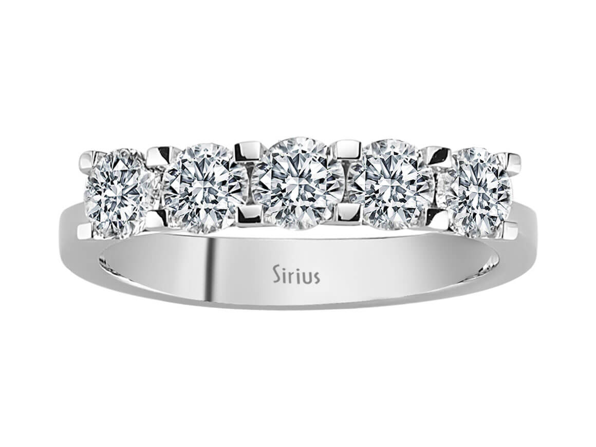 Eleganter 5-Steine-Ring mit rundem Diamant in 14 Karat Weißgold