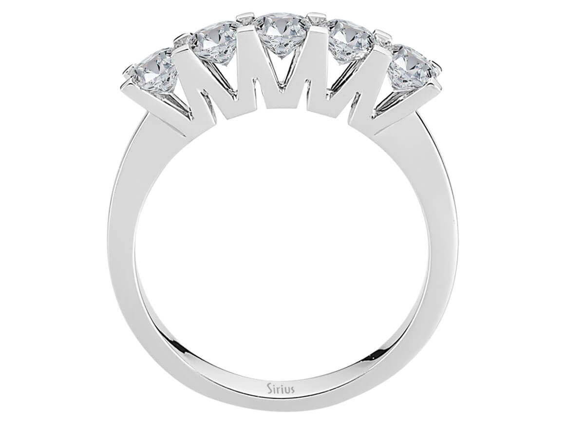 Élégante bague à 5 pierres avec diamant rond en Or Blanc 14 carats - diamants cultivés en laboratoire - Bijoux haut de gamme de Rosy Lab Diamonds
