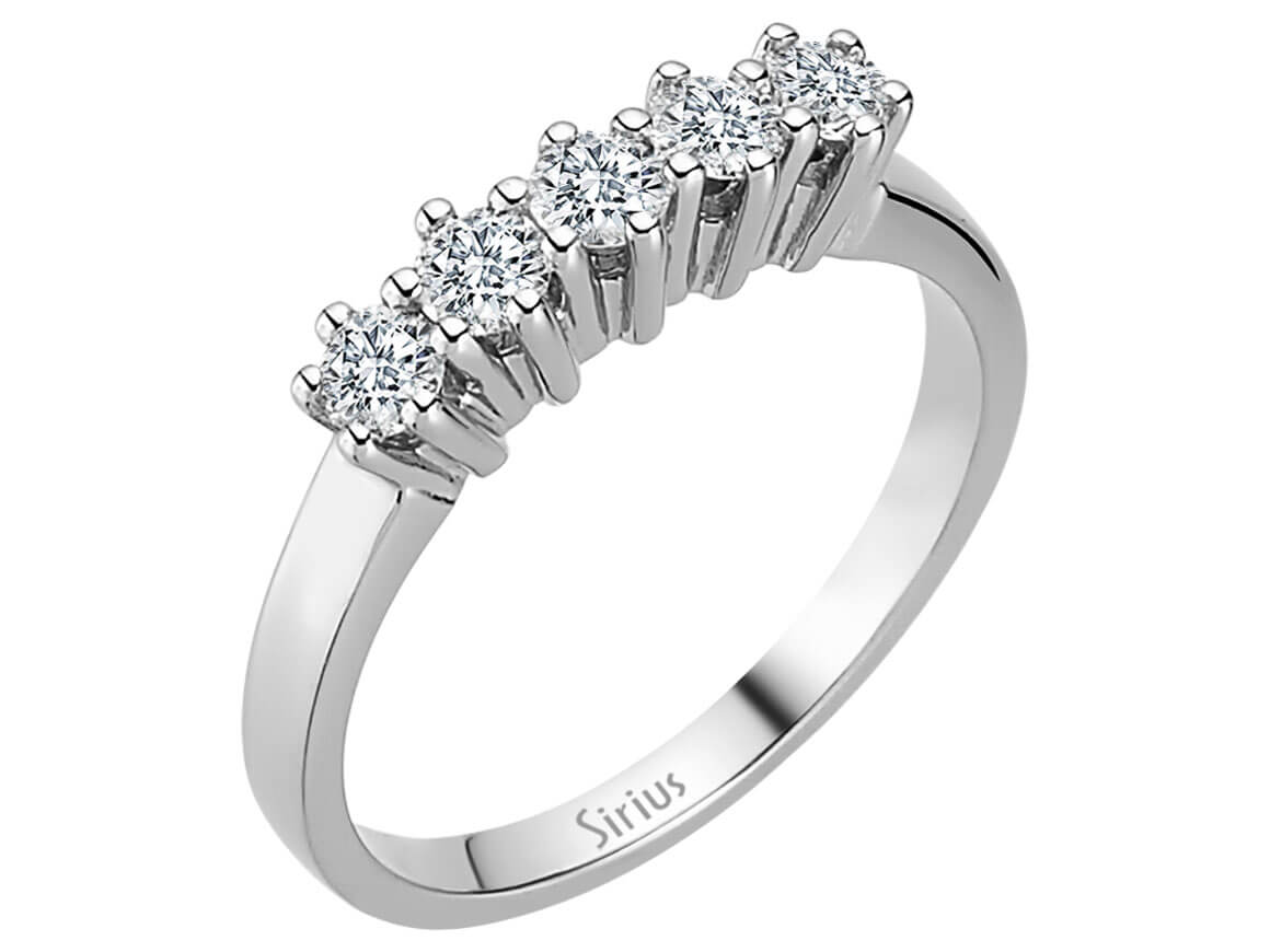 14K Beyaz Altın, laboratuvar pırlantalı modern 5 pırlantalı yüzük, 0,46 ct – Rosy Lab Diamonds’tan yüksek kaliteli Mücevher