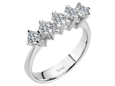 Eleganter 5-Stein Runddiamant Ring aus Weißgold