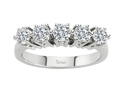 Zeitloser 5-Steine-Ring aus 14 Karat Weißgold mit rund geschliffenen Diamanten