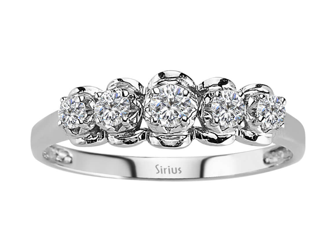 Eleganter 5-Stein-Ring aus 14 Karat Weißgold mit rund geschliffenen Diamanten