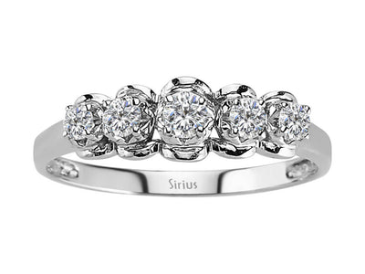 Eleganter 5-Stein-Ring aus 14 Karat Weißgold mit rund geschliffenen Diamanten