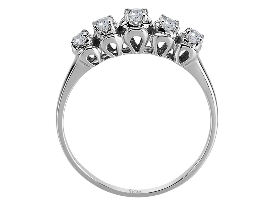Eleganter 5-Stein-Ring aus 14 Karat Weißgold mit rund geschliffenen Diamanten