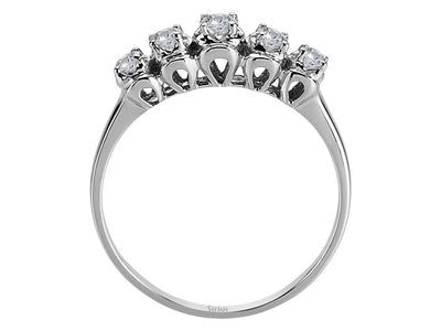 Eleganter 5-Stein-Ring aus 14 Karat Weißgold mit rund geschliffenen Diamanten