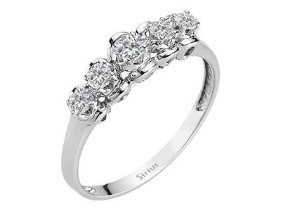 Eleganter 5-Stein-Ring aus 14 Karat Weißgold mit rund geschliffenen Diamanten