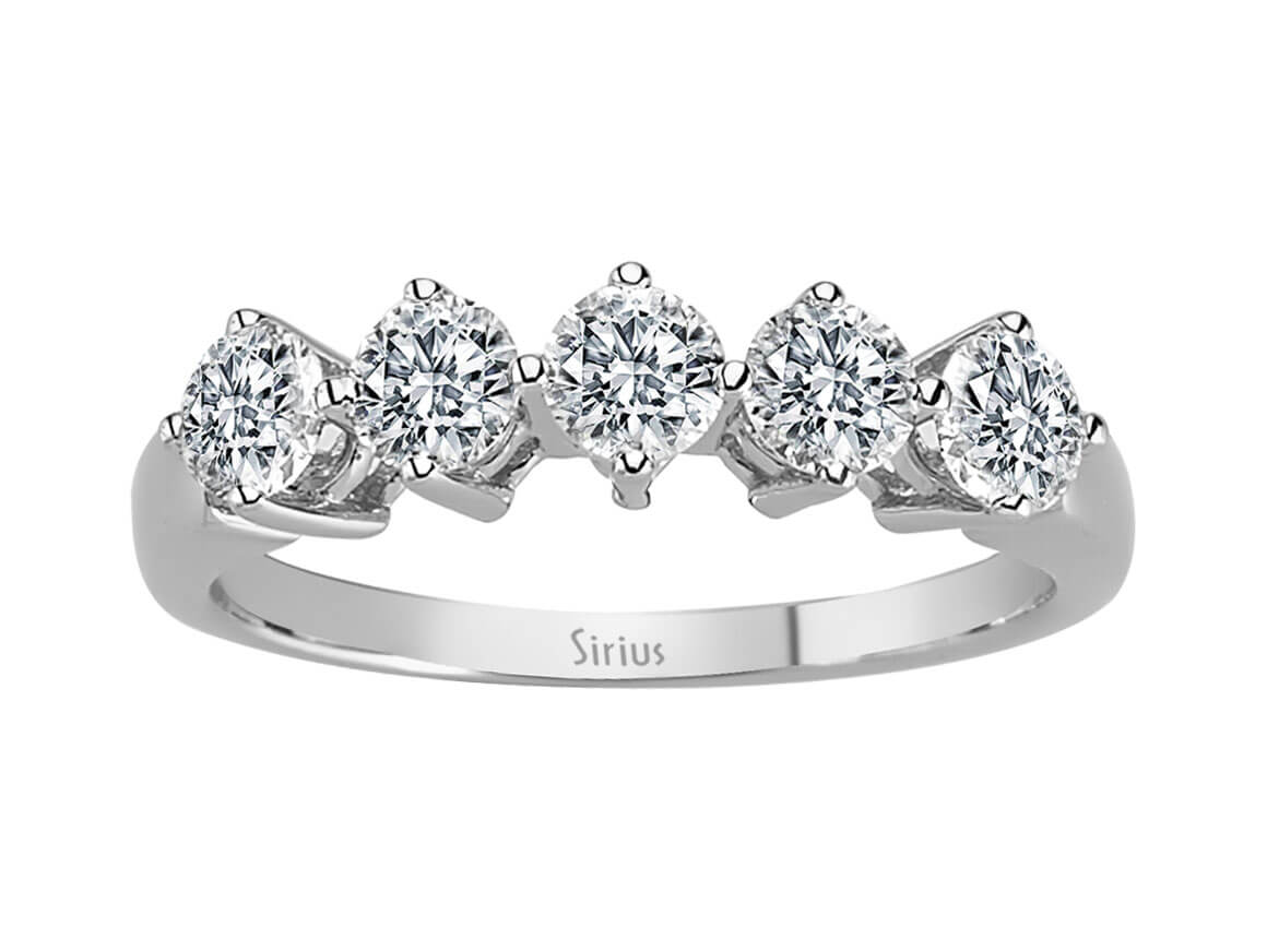 Eleganter 5-Steine-Ring aus 14 Karat Weißgold mit rund geschliffenen Diamanten